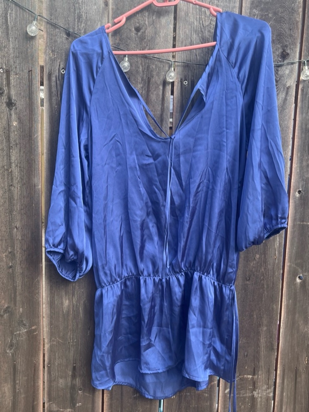 Women’s Deep Blue V-Neck Peasant Blouse